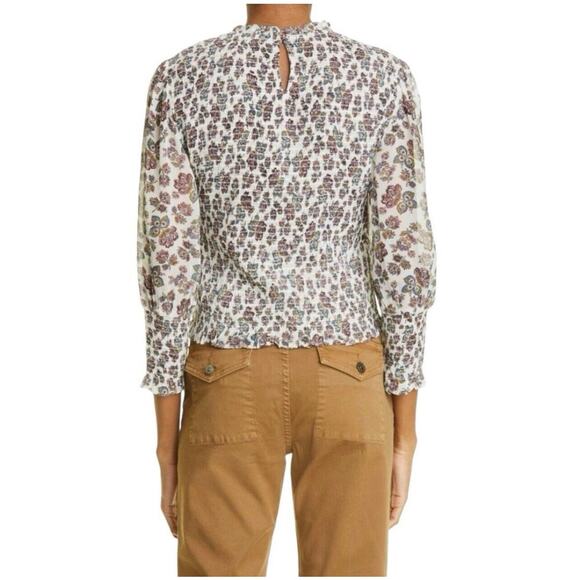 EUC Veronica Beard Kali Floral Multi Color Smocked Blouse Floral Size 8 Medium - Picture 3 of 9